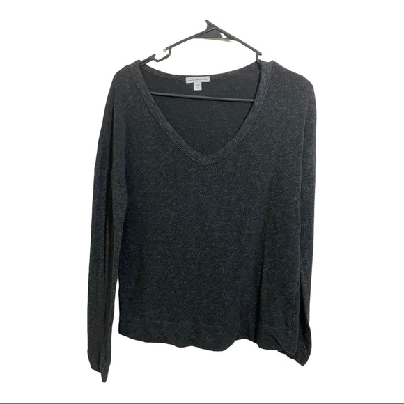 James Perse pullover V-Neck grey black sweater long sleeve. Size 2 - Picture 2 of 7